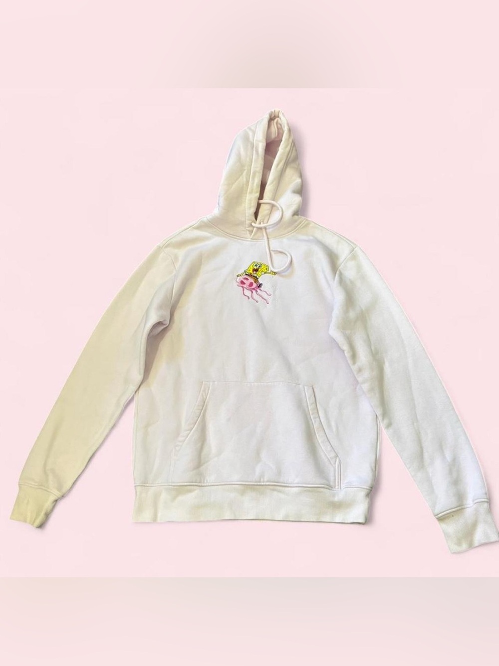 H&M • Light Pink Hoodie Sweatshirt with Spongebob Jellyfish Embroidery